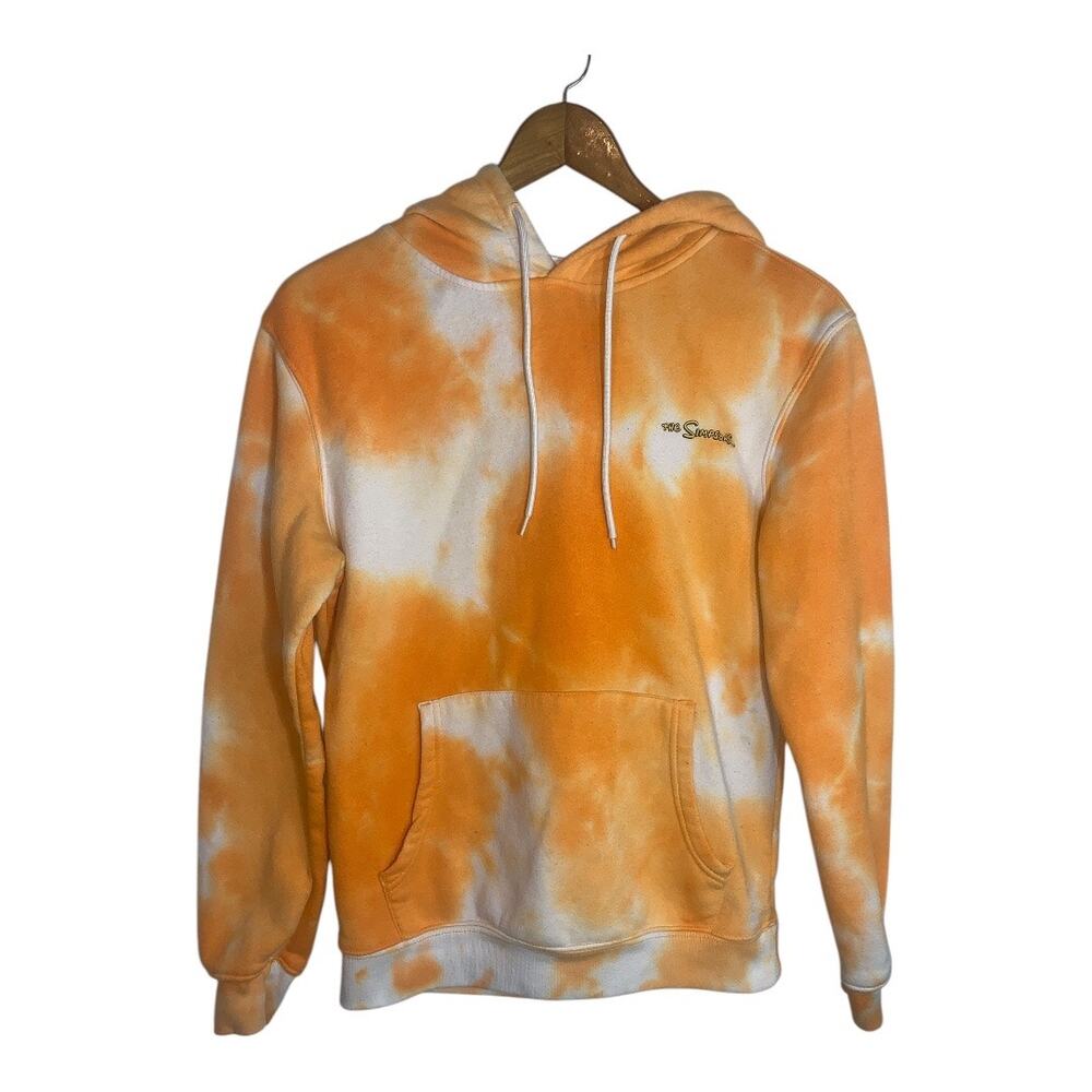 Vintage The Simpsons Bart Skateboard Graphic Orange Tie Dye Hooded Sweatshirt XS